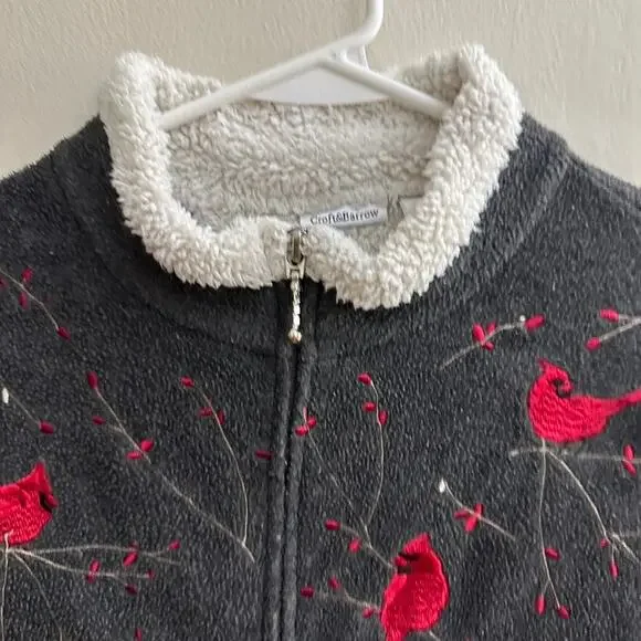 Croft & Barrow Micro Fleece Embroidered Cardinal Zip Up Jacket Sweater SMALL - Picture 3 of 15